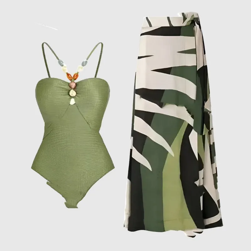 Women's Elegant One-piece Swimsuit and Cover Scarf