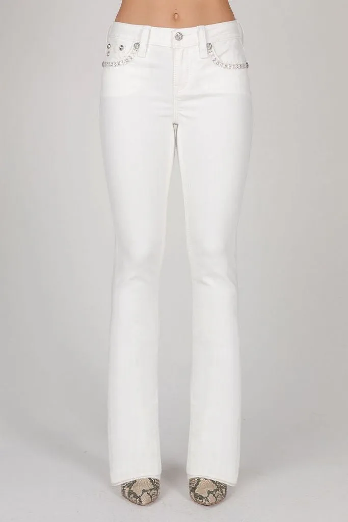 Women's Miss Me Mid-Rise White Boot Cut Jean