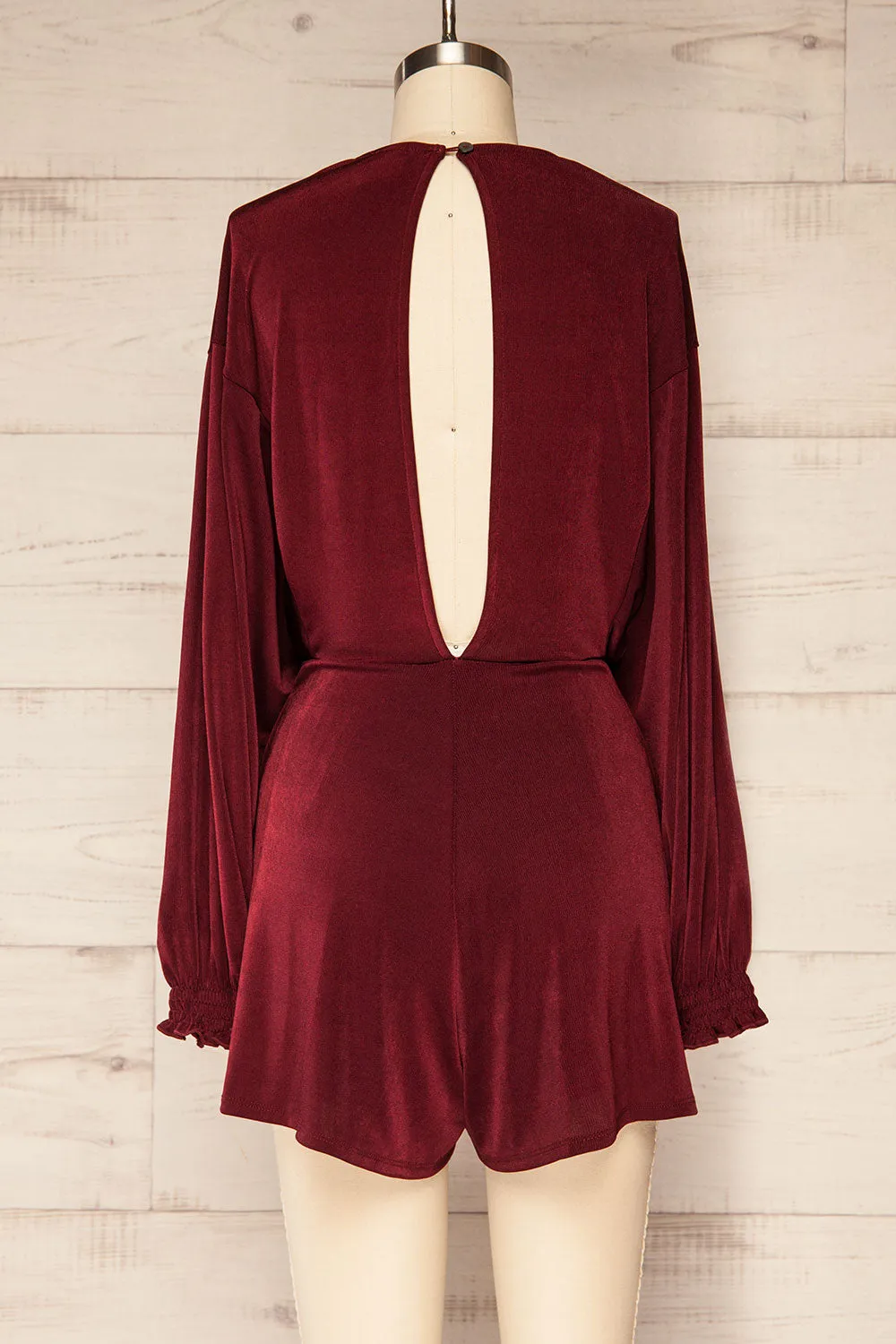 Xurne Wine | Long Sleeve Shimmery Romper