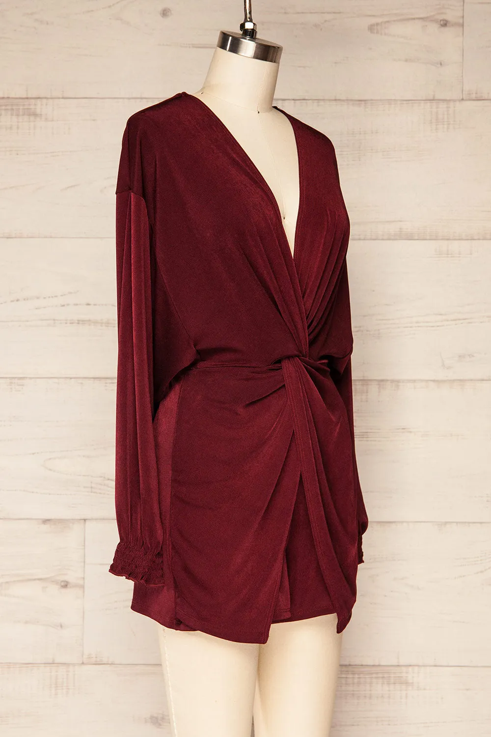 Xurne Wine | Long Sleeve Shimmery Romper