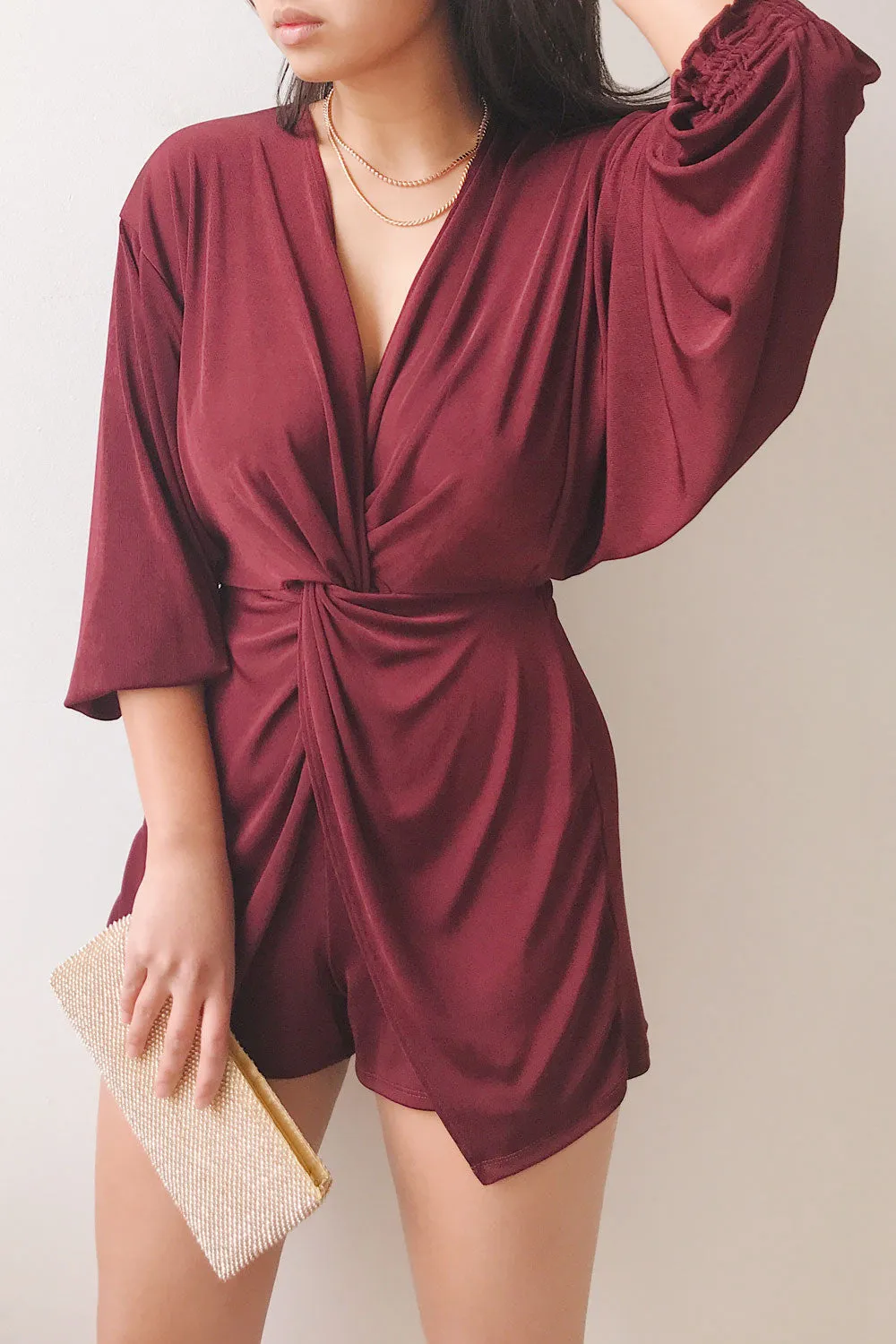 Xurne Wine | Long Sleeve Shimmery Romper