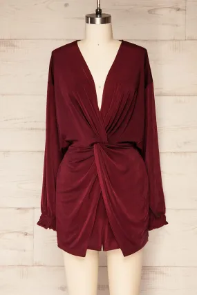 Xurne Wine | Long Sleeve Shimmery Romper