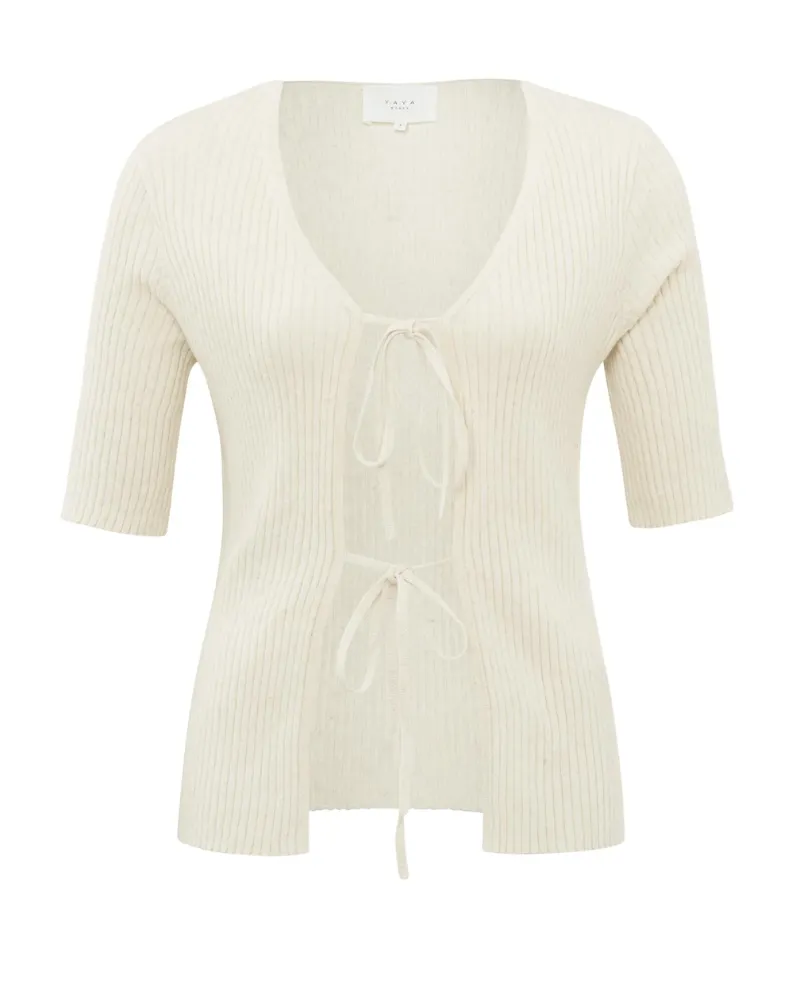 Yaya Beige Short Sleeve Cardigan